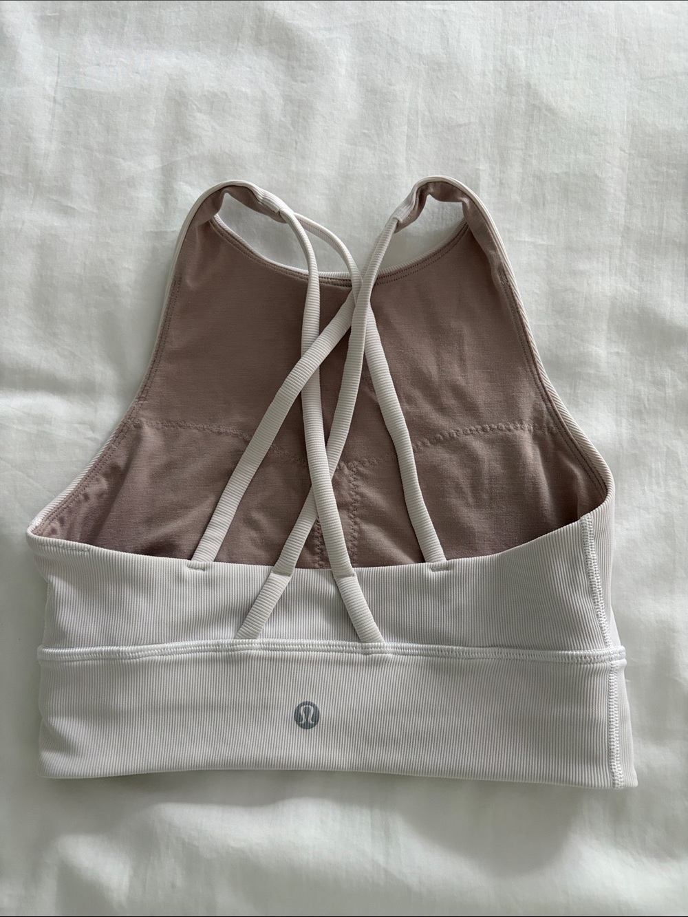 Lululemon White Ribbed High Neck Sports Bra Size 4